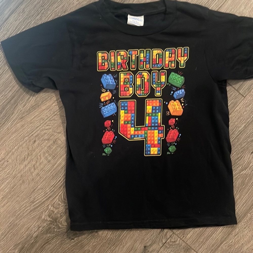 Birthday Boy Lego theme shirt “4”
